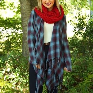 [En Creme] Plaid Fringe Cardigan